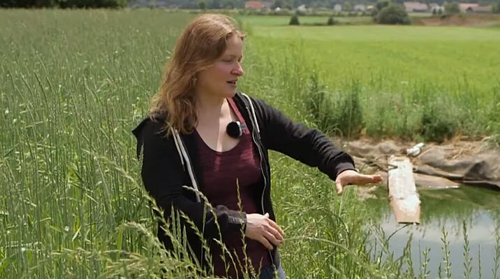 Una signora e un piccolo pozzo d'aqua