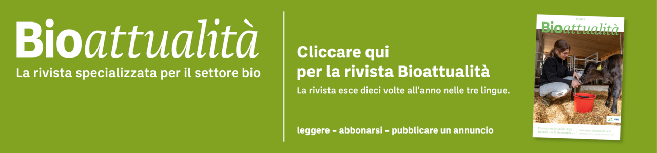 Banner: Bioattualità. La rivista specializzata per il settore bio. Cliccare qui per la rivista Bioattualità. La rivista esce dieci volte all'anno nelle tre lingue. Leggere – abbonarsi – pubblicare un annuncio.